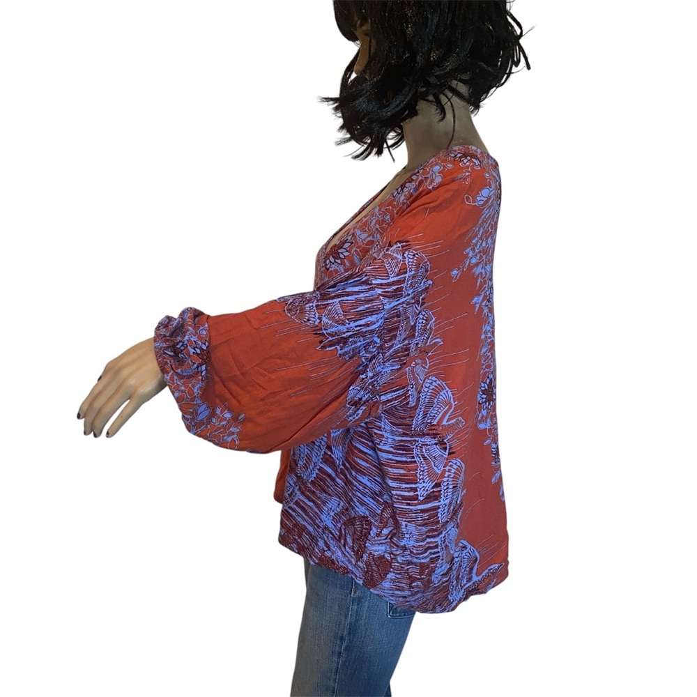 Free People Birds of a Feather Printed Peasant Top Blouse Shirt Boho Small EUC - Picture 3 of 7